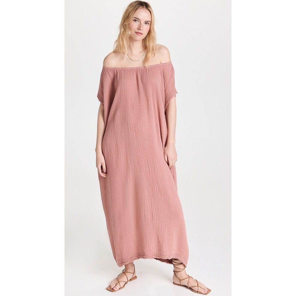 9seed Moonstone Off Shoulder Caftan Coverup Dress Mauve Pink Gauze Resort NWT OS